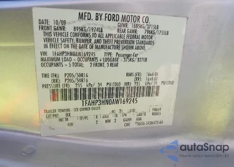 2010 Ford Focus Sel z USA, uszkodzony, nr VIN 1FAHP3HN0AW169245